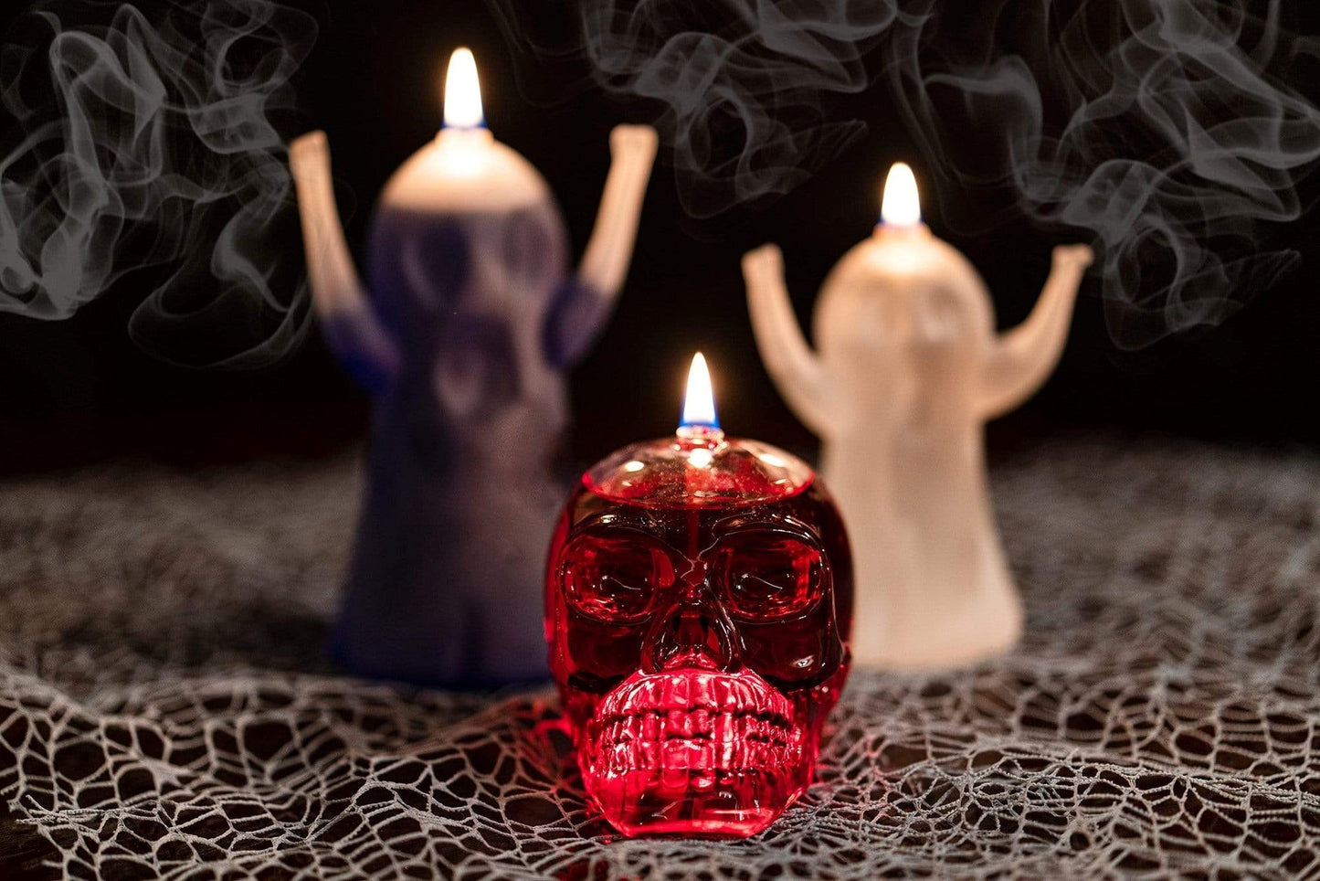 Quem Handmade Clear Glass Skull Candle with Glass Wick, Home and Office Decor Lamp.